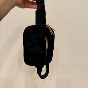 Zorfin Black Crossbody Fanny Pack Bag with Gold Accents - Lookalike to Lululemon
